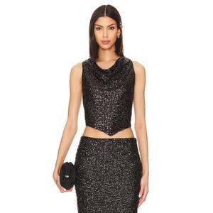 NWT NBD Neveah Cropped Sequins Top in Black Size S Revolve